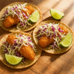 crispy air fryer fish taco recipe on rustic plate