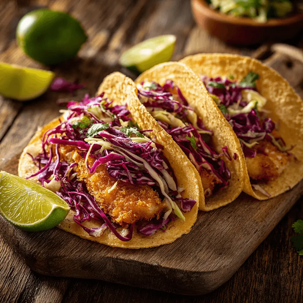 crispy air fryer fish taco recipe on rustic plate