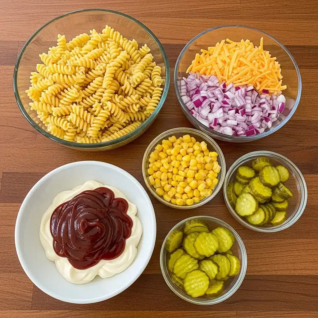 Ingredients for BBQ pasta salad recipe