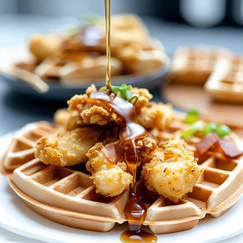 Chicken and waffles recipe air fryer with maple bourbon syrup