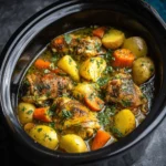 chicken breast and vegetable slow cooker recipes in a rustic bowl