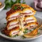 chicken cordon bleu air fryer recipe with golden crust and melted cheese