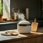 Slow cooking in a rice cooker on a kitchen counter