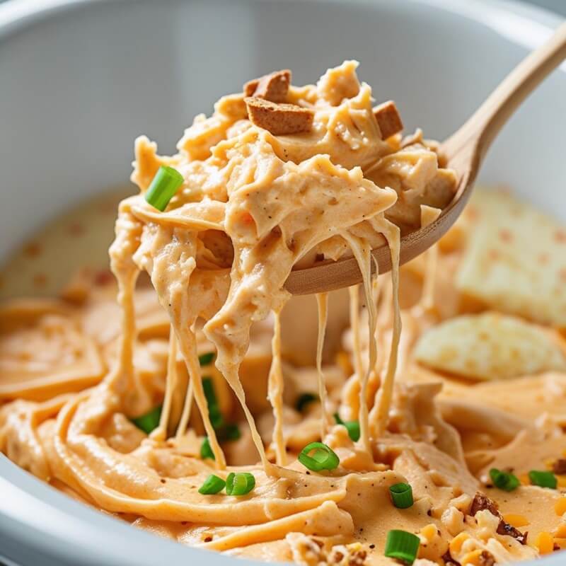 Frank’s buffalo chicken dip slow cooker recipe with melted cheese
