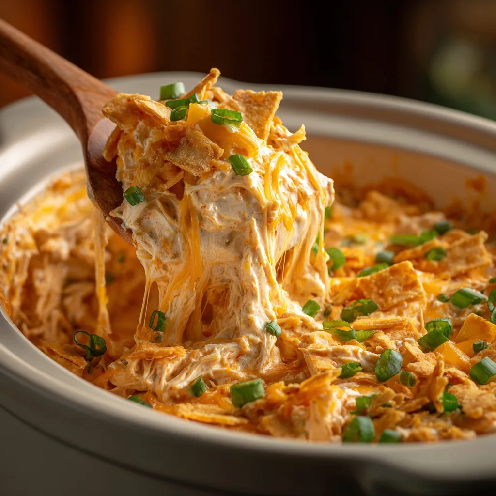 Frank’s buffalo chicken dip slow cooker recipe with melted cheese