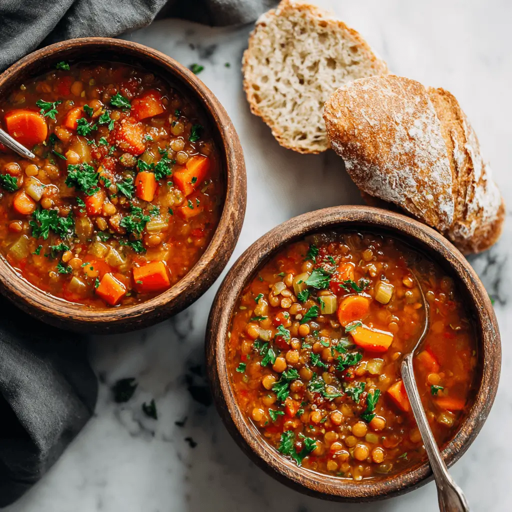 Hearty lentil stew recipe slow cooker style with vegetables