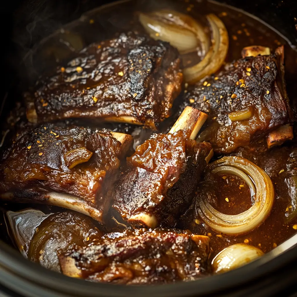 Served slow cooker beef ribs with coleslaw and cornbread