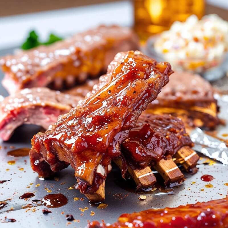 Slow cooker country style ribs with BBQ sauce on plate