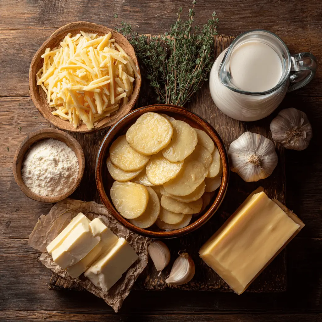 Ingredients for slow cooker scalloped potatoes recipe