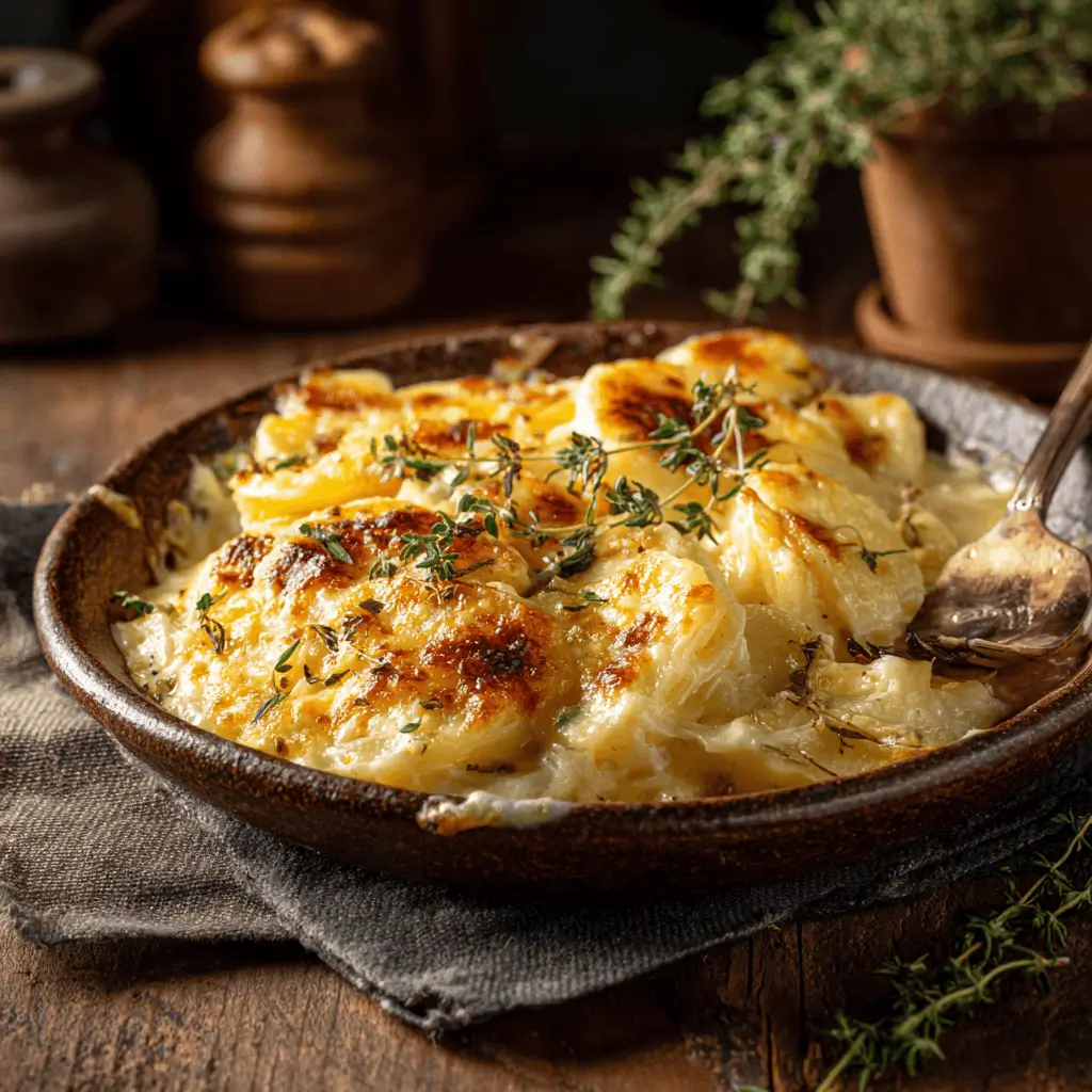 Serving slow cooker scalloped potatoes on plate