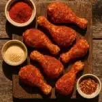 bbq chicken rub on raw drumsticks with spices