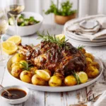 Slow-cooked Costco lamb leg with garlic and lemon