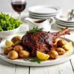 Slow-cooked Costco lamb leg with garlic and lemon