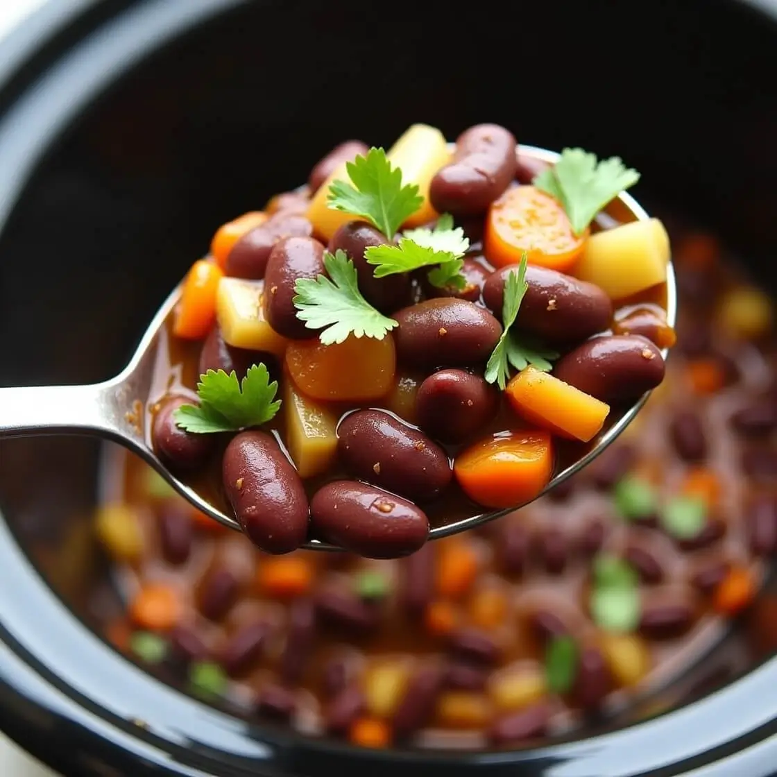 Slow cooker black beans served in a rustic bowl