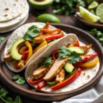 Slow cooker chicken fajitas with tortillas and toppings