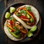 Slow cooker chicken fajitas with tortillas and toppings