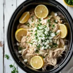 Slow cooker Greek chicken with lemon and garlic in creamy yogurt sauce