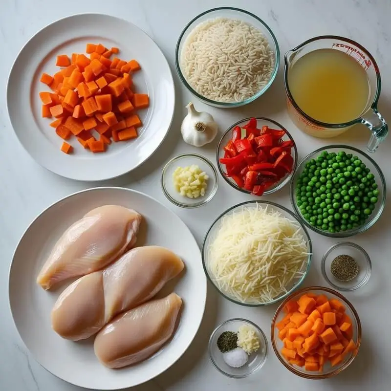 Slow cooker rice ingredients before cooking