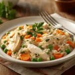 Creamy slow cooker rice with chicken and vegetables