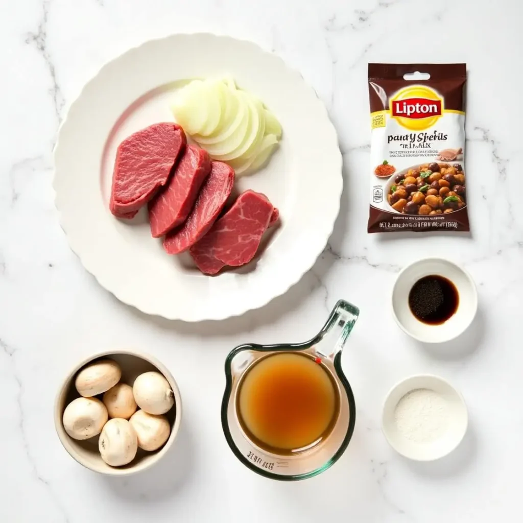 Ingredients for slow cooker round steak laid out