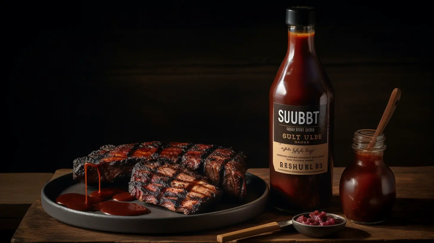 Stubb’s BBQ Sauce with ribs on rustic table