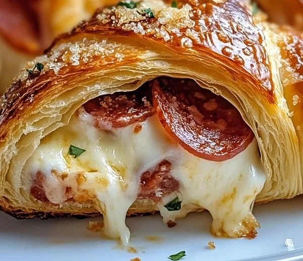 Delicious Mozzarella Pepperoni Croissant Rolls displayed on a plate.