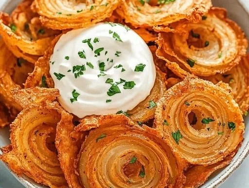 Crispy and flavorful onion ring chips served in a bowl