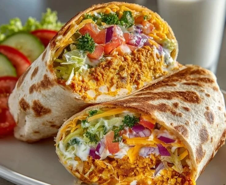 Quick and delicious Buffalo Chickpea Wraps served in a tortilla.