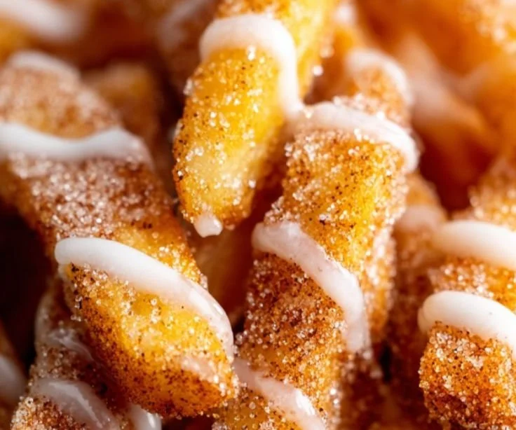 Delicious air fryer apple fries served in a bowl, showcasing crispy texture and vibrant color.