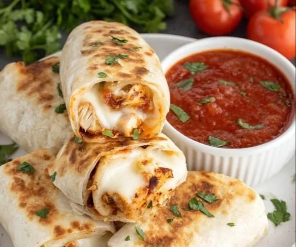 Air fryer chicken and mozzarella wraps served on a plate