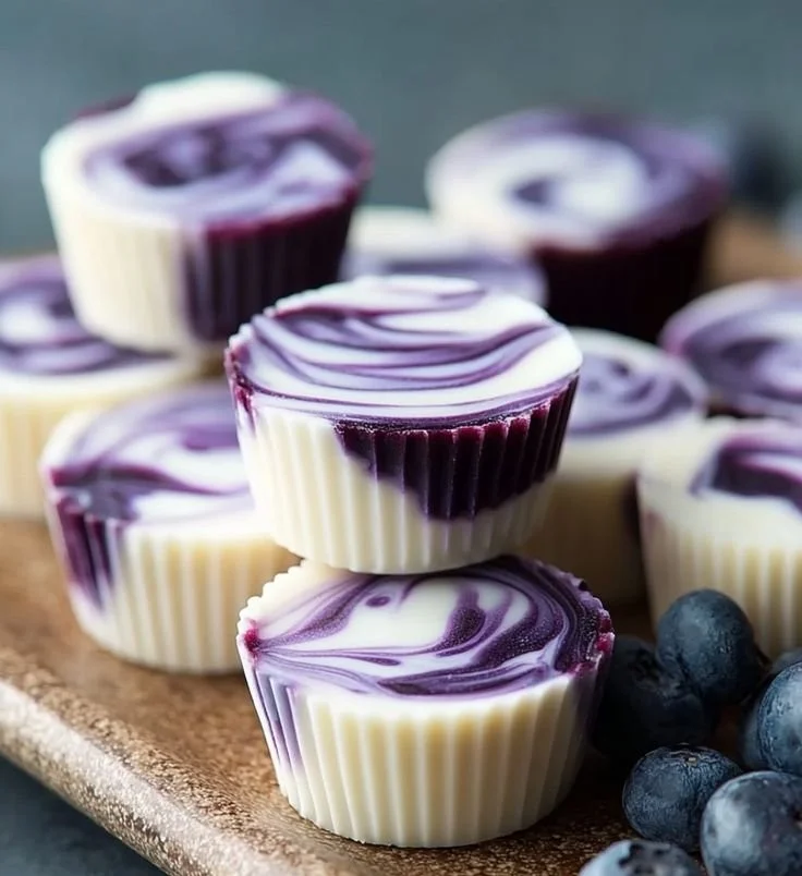 Delicious homemade blueberry yogurt bites on a plate