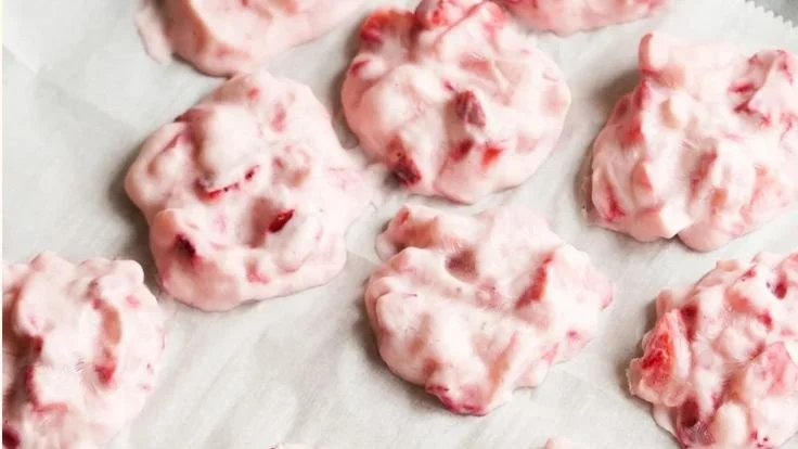 Delicious chocolate strawberry yogurt clusters in a bowl