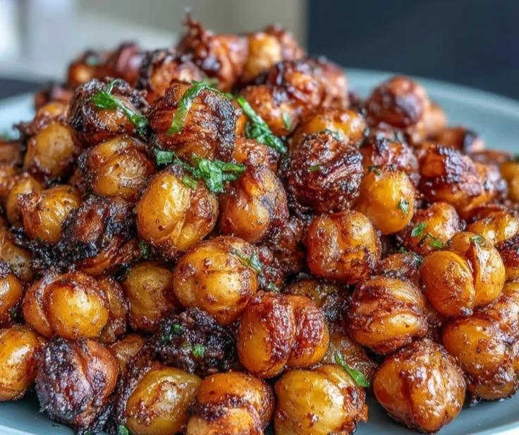 Bowl of crispy baked chickpeas seasoned and ready to eat