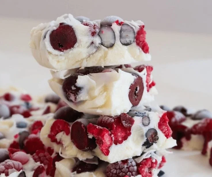 Delicious homemade yogurt bark topped with fruits and nuts