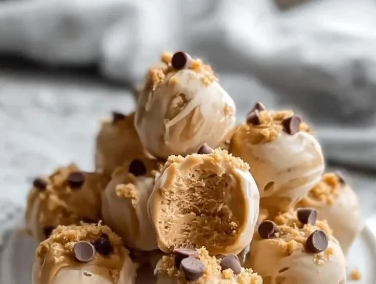 Frozen Greek yogurt peanut butter bites for a healthy dessert snack.