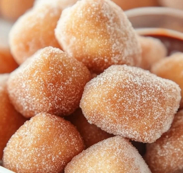 Healthy air fryer churro bites served on a plate with cinnamon sugar