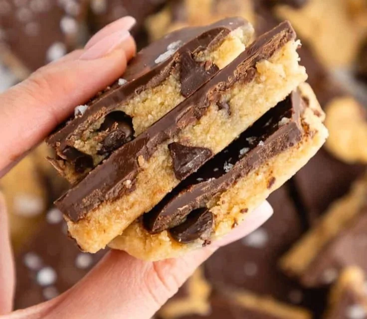 Healthy cookie dough bark recipe with chocolate and nuts, a nutritious snack option.