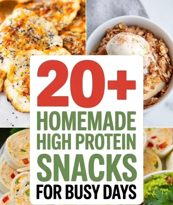 Variety of high protein snacks including bars, balls, and savory options