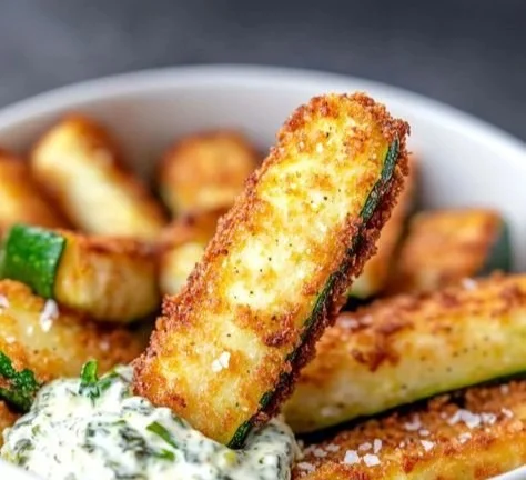 Crispy low-calorie air fryer zucchini fries on a plate