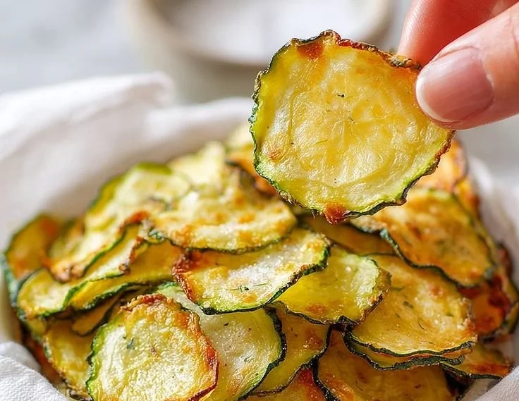 Homemade salt and vinegar zucchini chips on a plate