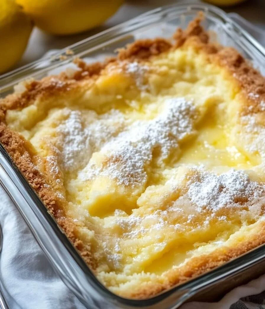 Delicious lemon cream cheese dump cake with four simple ingredients