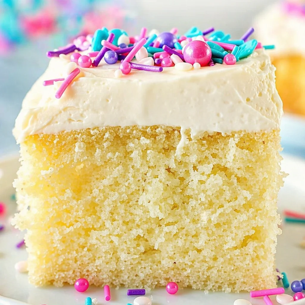 Delicious and moist one bowl vanilla cake with chocolate frosting fresh out of the oven.