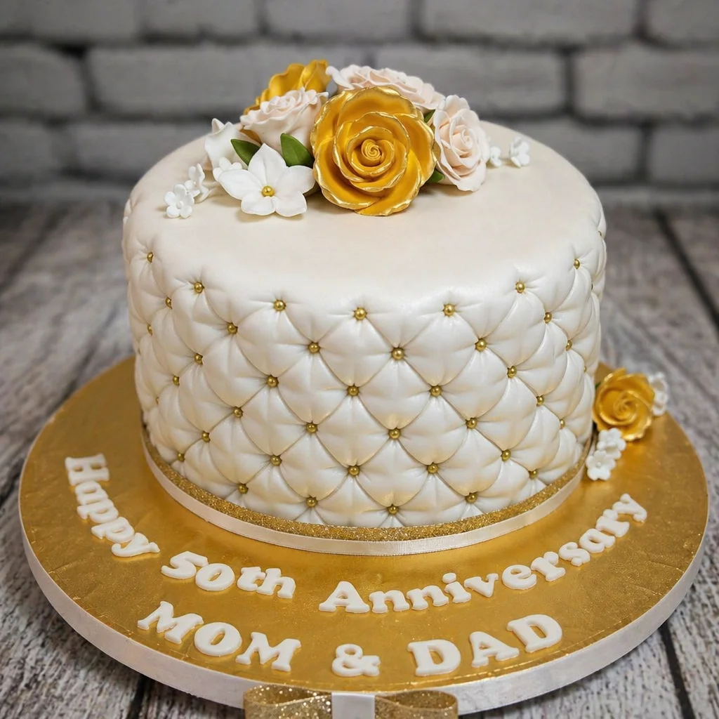 Elegant anniversary cake ideas featuring blush and gold decor for milestone celebrations.