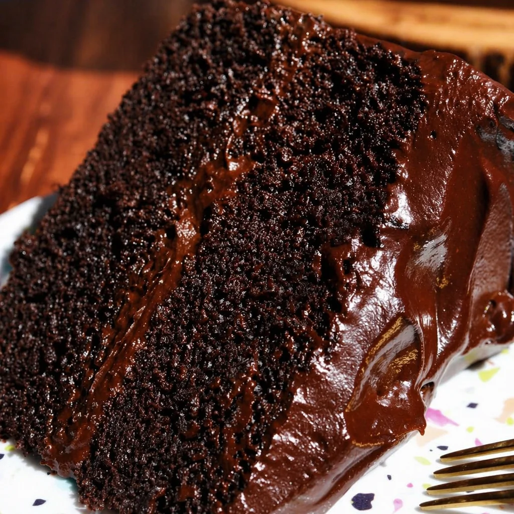 Delicious homemade chocolate cake made with cocoa powder, showcasing its rich texture.