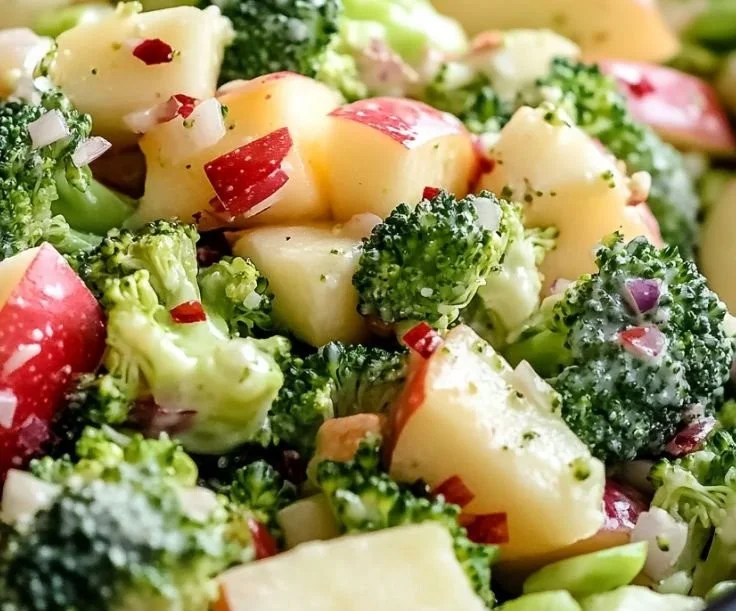 Colorful Apple Broccoli Salad with fresh apples and broccoli in a bowl