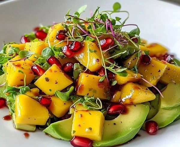 Fresh Avocado Mango Salad with vibrant ingredients and colors.
