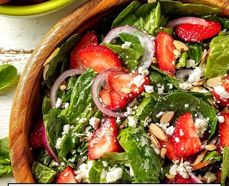 Crunchy strawberry romaine feta salad with vibrant ingredients