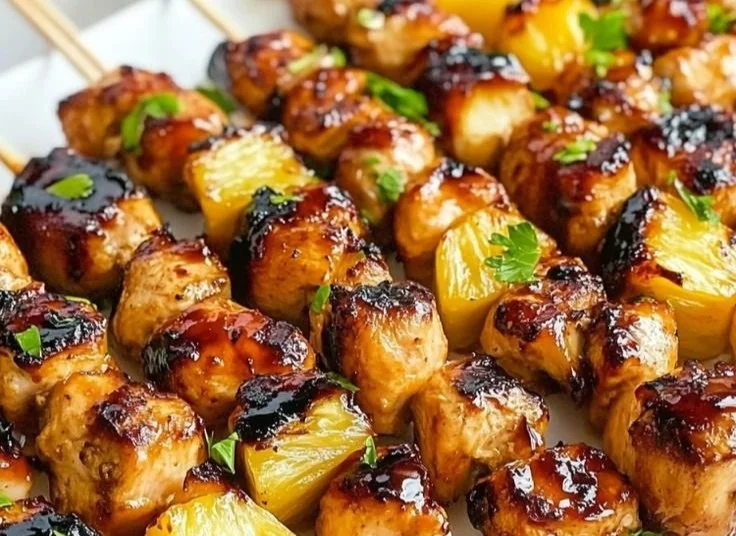 Delicious Hawaiian Chicken Kabobs with pineapple and colorful bell peppers