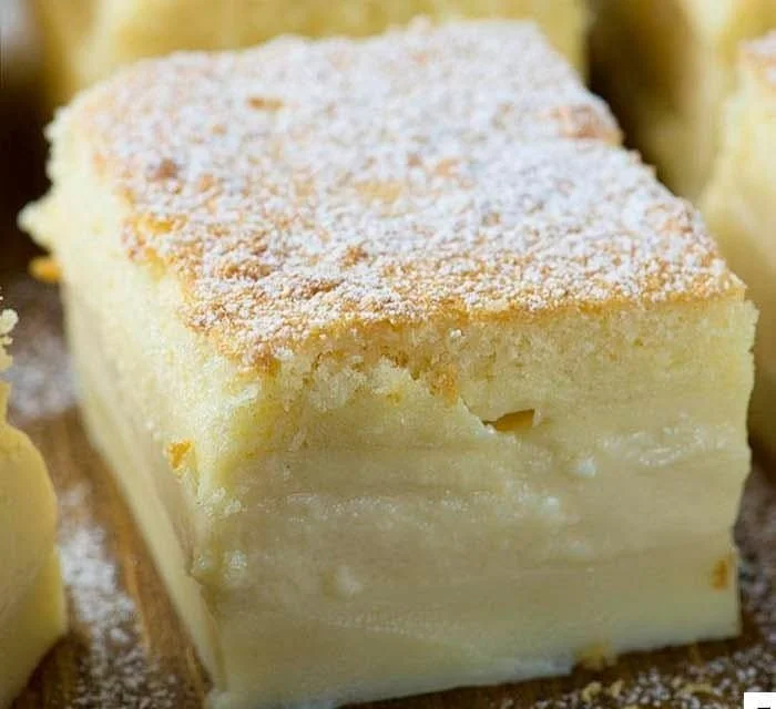 Easy vanilla magic custard cake with creamy layers and smooth texture