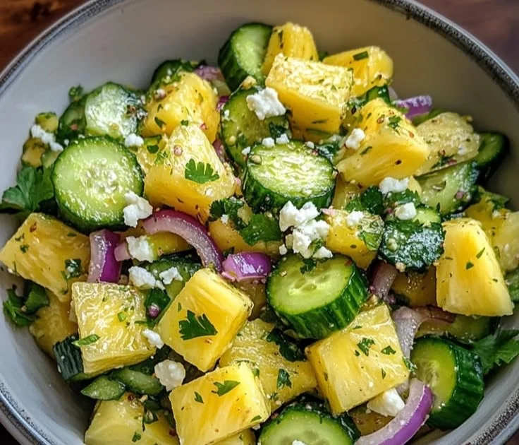 Refreshing Pineapple Cucumber Salad with fresh ingredients